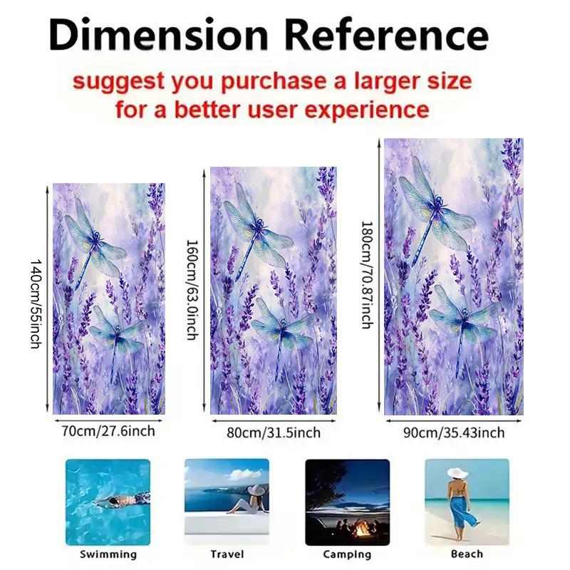 1pc Dragonfly Lavender Beach Towel - Watercolor Style, Soft Microfiber, Oversized, Lightweight & Quick-Dry, Perfect for Swimming