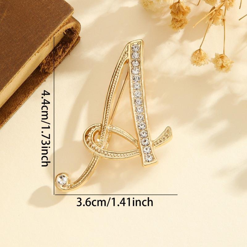 2Pcs  Full  Encrusted Gold And Silver Alphabet Letter Brooches Pins Minimalist Clothing Jewelry Accessory