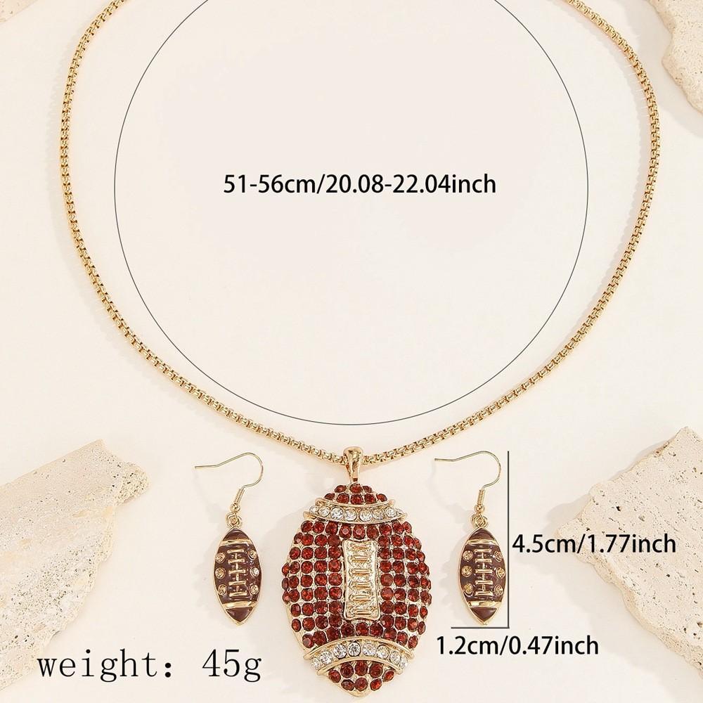Sports Set Jewelry With Rhinestone Rugby Pendant And Earrings For Daily Wear Gifting And
