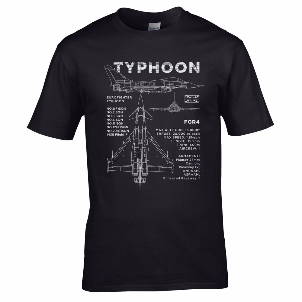 RAF Eurofighter Typhoon Blaupause T-Shirt 100% Baumwolle Rundhalsausschnitt Sommer Kurzarm Freizeit Herren T-Shirt Größe S3XL