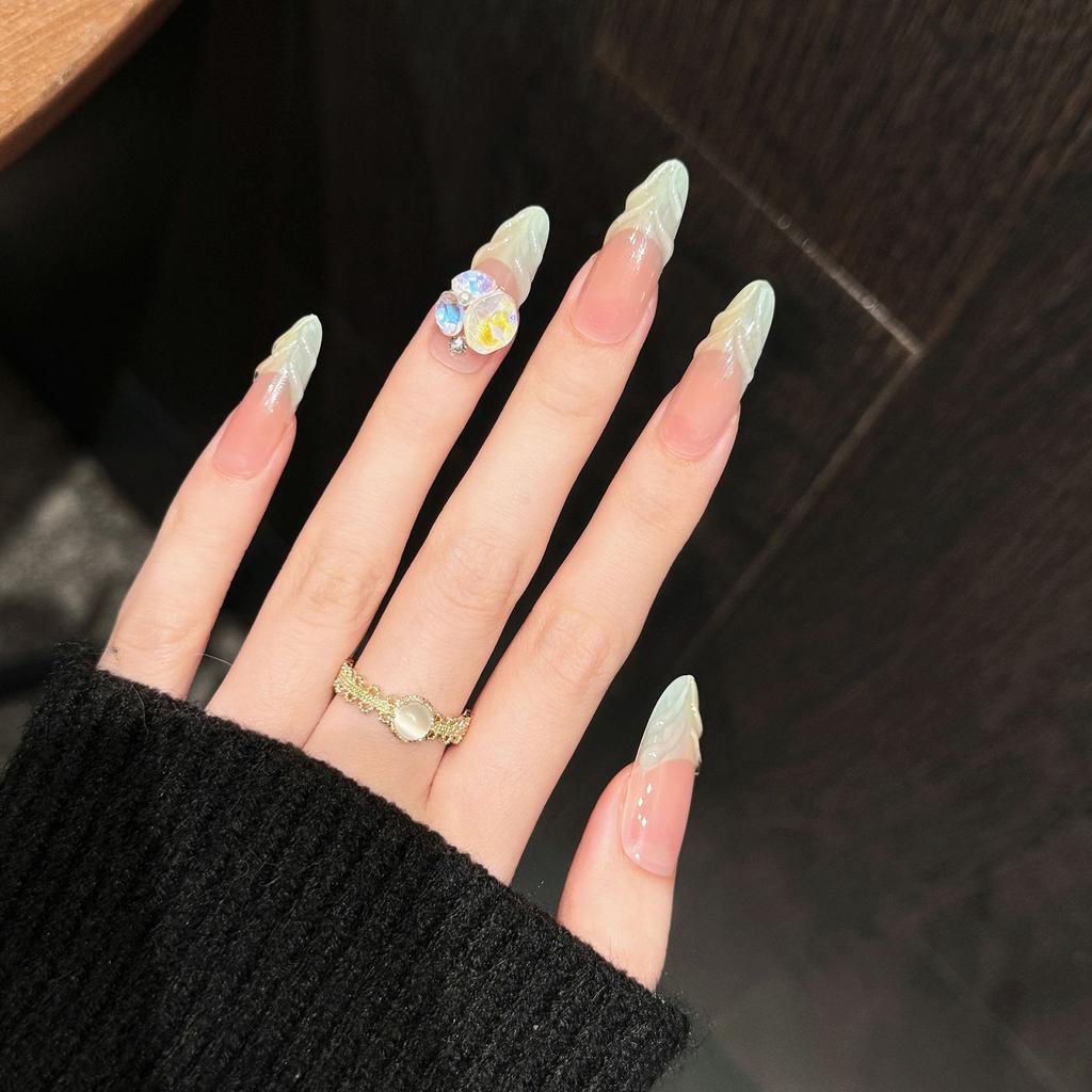 3D Colorful Handmade Fake Nails 10Pcs Rainbow Macchiato Design Manicure Art Accessories