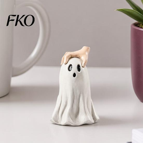Halloween Desktop Decorations Ghost Figurine, Cute Statue with Creepy Cape Fingers, Durable Resin Sculpture for Home Desk Party Decor, Funny