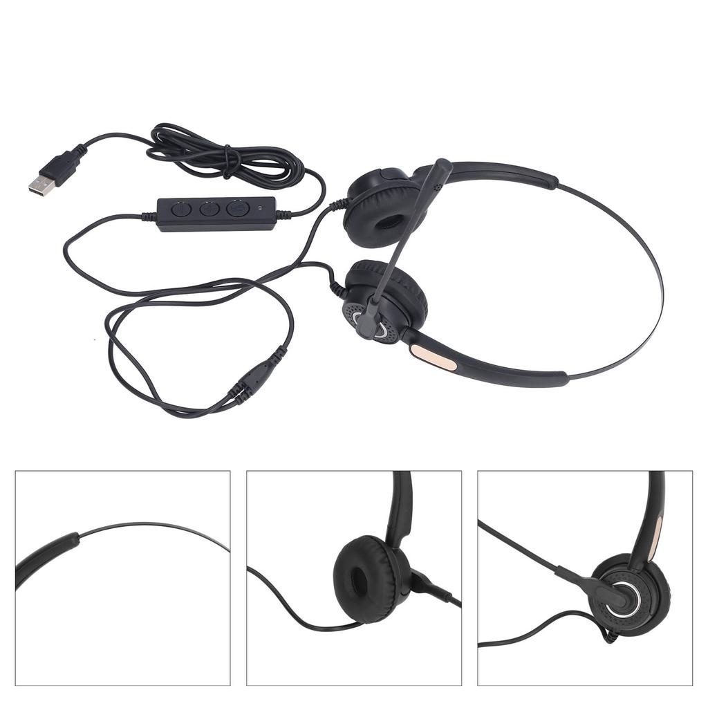 Wired Telephone Headset Noise Reduction Ergonomic Adjustable Volume Control USB Computer Headset for