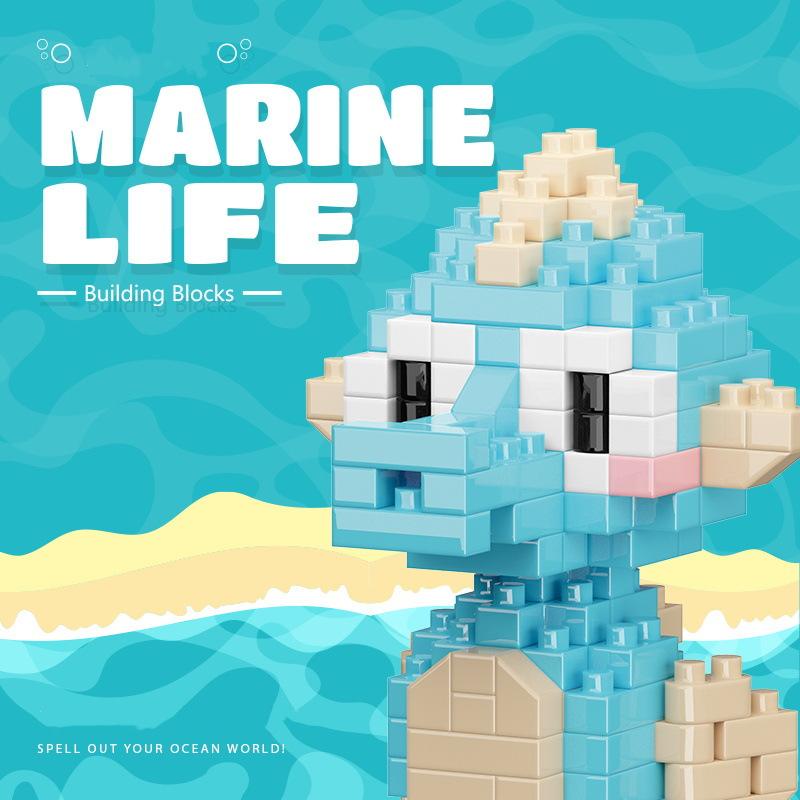 New Marine Life Series Building Blocks Turtle, Beluga, Seahorse, Crab, Octopus, Shark, Clown Fish, Killer Whale Assembled Toys