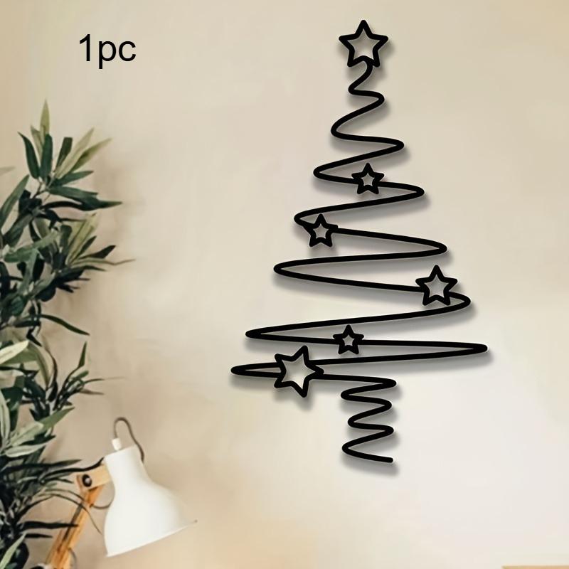 1/2pcs Elegant Black Metal Christmas Tree Wall Art with Star Ornaments - Non-Electric Holiday Decor for Indoor & Outdoor