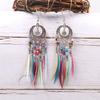 Boho Women Hollow Carved Circle Feather Tassel Dangle Hook Earrings Jewelry