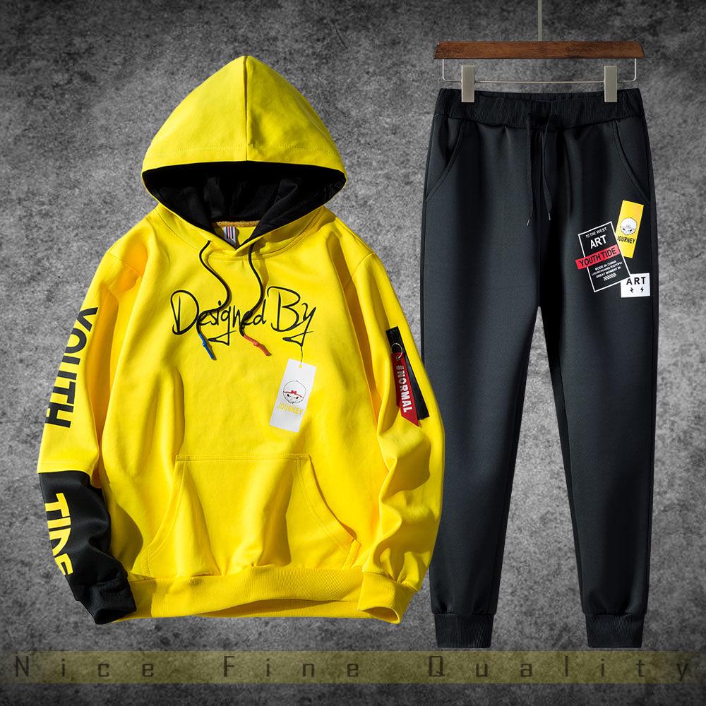 

Мужская одежда, комплект из 2 предметов, трендовый комплект с длинными рукавами, толстовка с капюшоном большого размера, весна и осень S