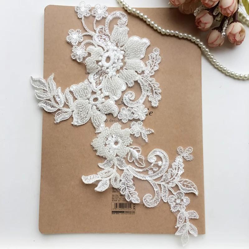 1 Pair White Lace Patches Applique 3D Flowers Wedding Dress DIY Clothing Decoration Accessories