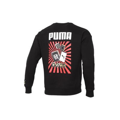 New Year Mahjong Series Print Back Crew Neck Sweatshirt Men Sweatshirt Black 531298-01