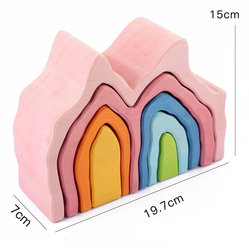 Four Elements Little Tree House Coral Wooden Stackable Building Blocks for Children's Pretend Play