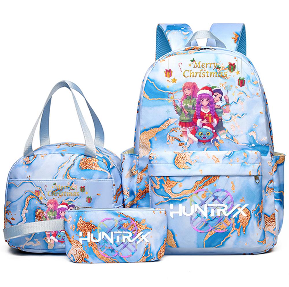 3Pcs/set Christmas K-pop Printed Backpack Handbag Pencil Case for Teenager Student Girl Boy Bookbag Schoolbag Women Large Capacity Travel Bag Kid Gift