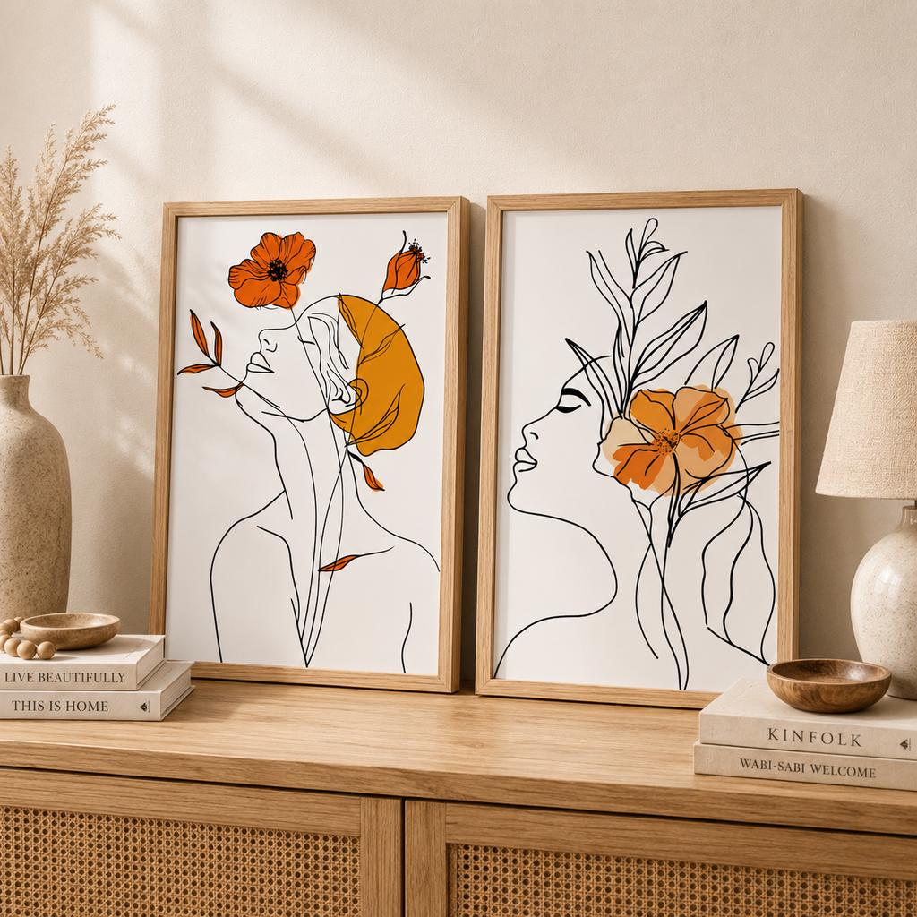 Abstract Line Wall Art, Fashion Woman Flower Canvas Painting Modern Poster Prints Bedroom Living Room Wall Decor