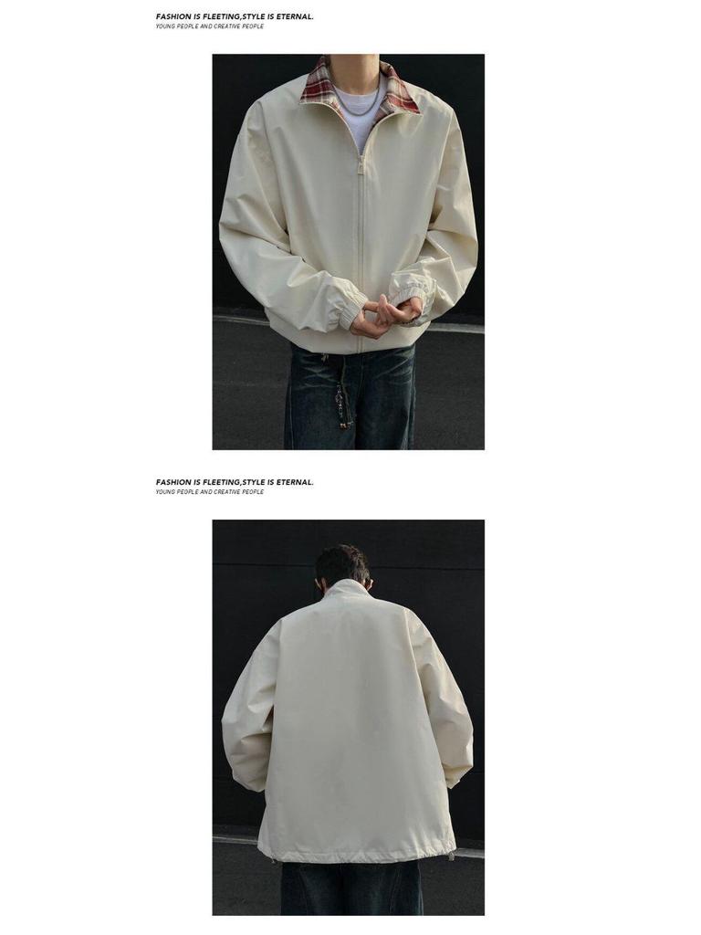 Wszechstronna kurtka w kratę ze stójką na wiosnę/jesień – Modna, wodoodporna, o luźnym kroju dla par