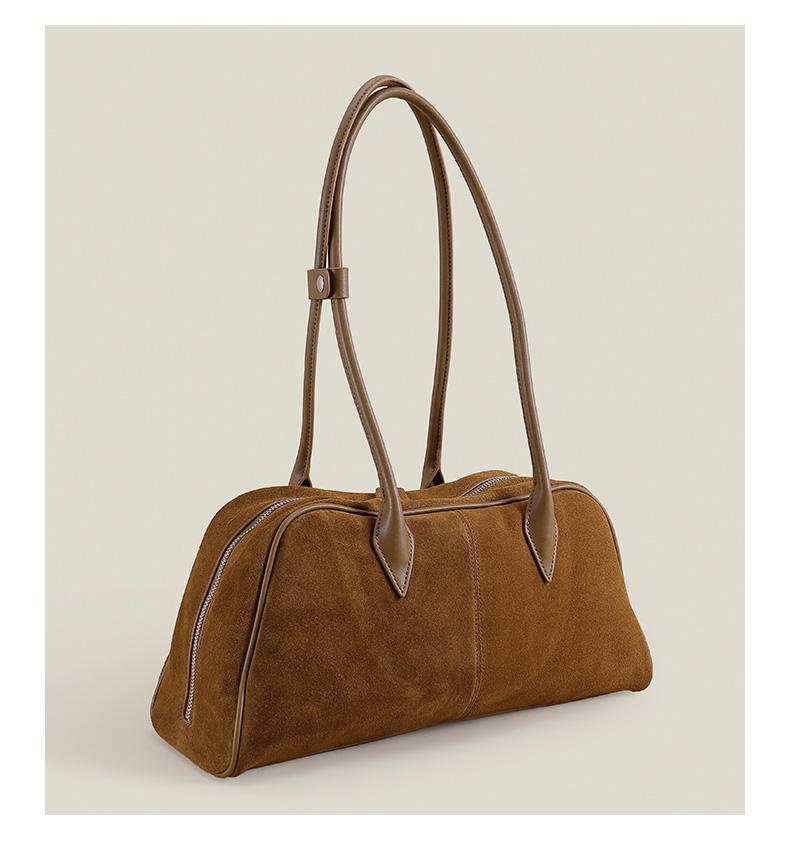 Women's Suede Shoulder Bag – Brown Soft Leather Handbag for Everyday Use, Fashionable and Durable Tote Purse