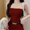 Elegant Strapless Bodycon Dress with Pleated Waist - Women's Autumn/Winter Style