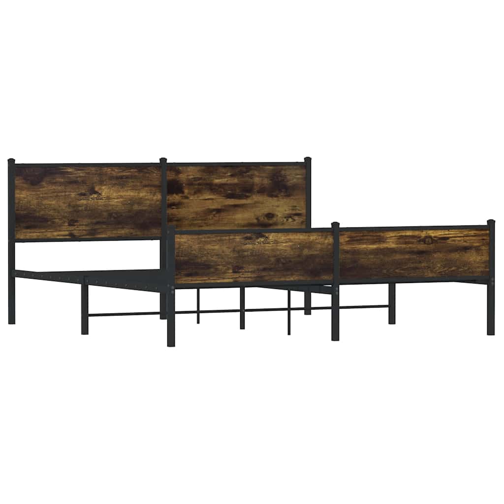 Metal Bed Frame without Mattress Smoked Oak Finish 183 x 213 cm