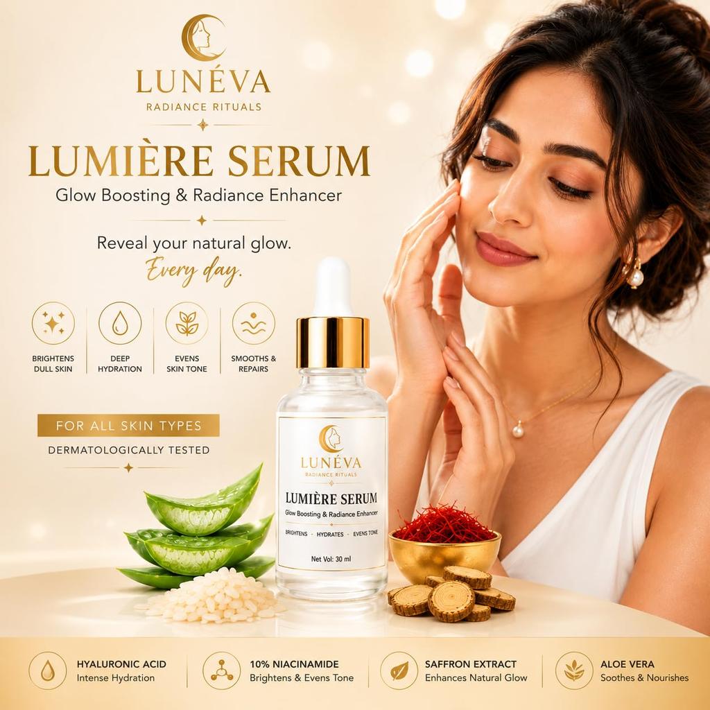 Lunéva Lumière Serum 30ml - Lightweight Daily Facial Serum, Hydrating Face Moisturizer Liquid for All Skin Types, Nourishing Skin Care for Smooth a