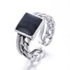 Trendy Square Black Resin Thai Silver Men`s Ring  Promotion For Man Birthday Gift Never Fade Drop Shipping