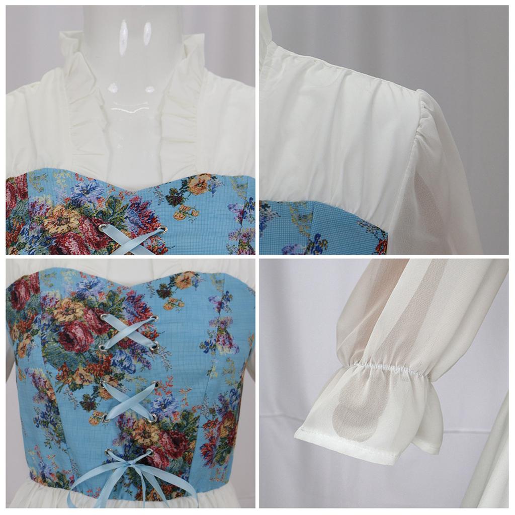 Women's Costume Off Shoulder Top Irregular Skirt Vintage Outfit With Decoration