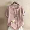 Camiseta de manga corta con cuello redondo y estampado de gatos para mujer, blusa informal de lino y algodón con gráficos, blusa holgada de verano