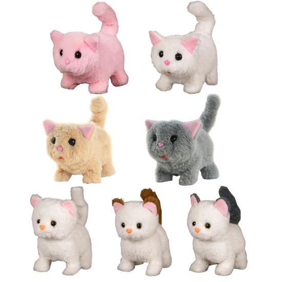 Kids Electric Plush Cat Toy Walking Head Shaking Tail Wagging Interactive Kitten Plushie Toy Toddlers Boys Girls Educational Simulation Animal Toy