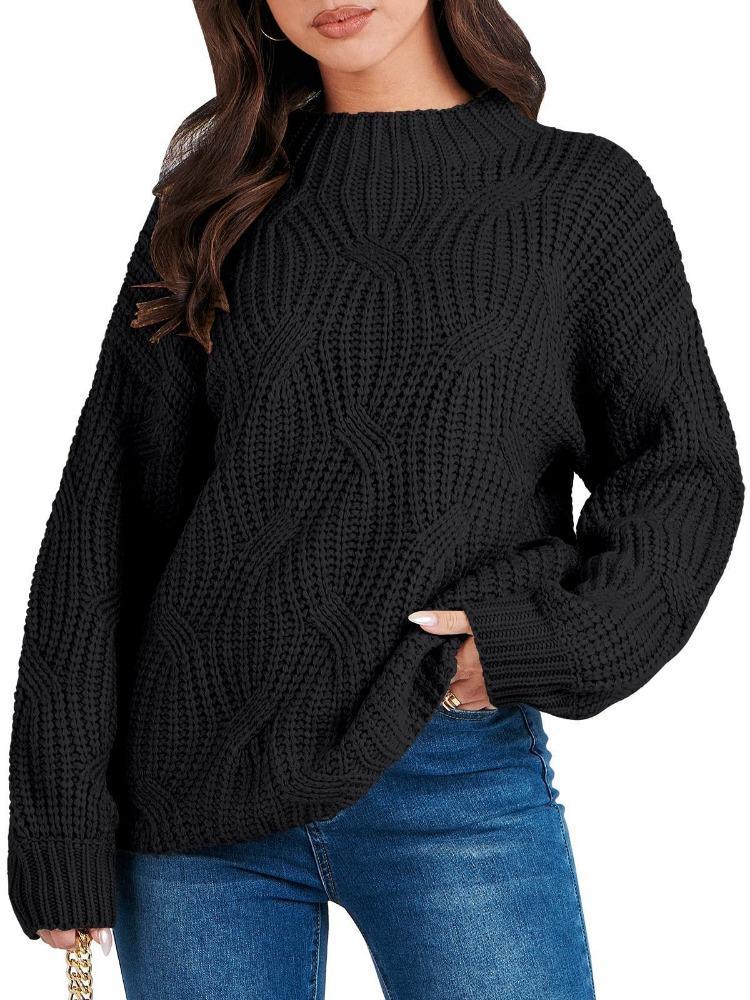 Autumn Winter Drop Shoulder Loose Casual Cable Knit Pullover Top Luxurious Relaxed-fit Slimming and Versatile Top