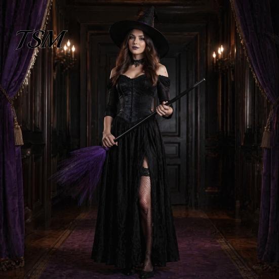 Decorative Witch Broom Halloween Prop, Detachable Mesh Wizard Broomstick for Magic Cosplay Costume Party Stage Performance, Haunted House Decoration