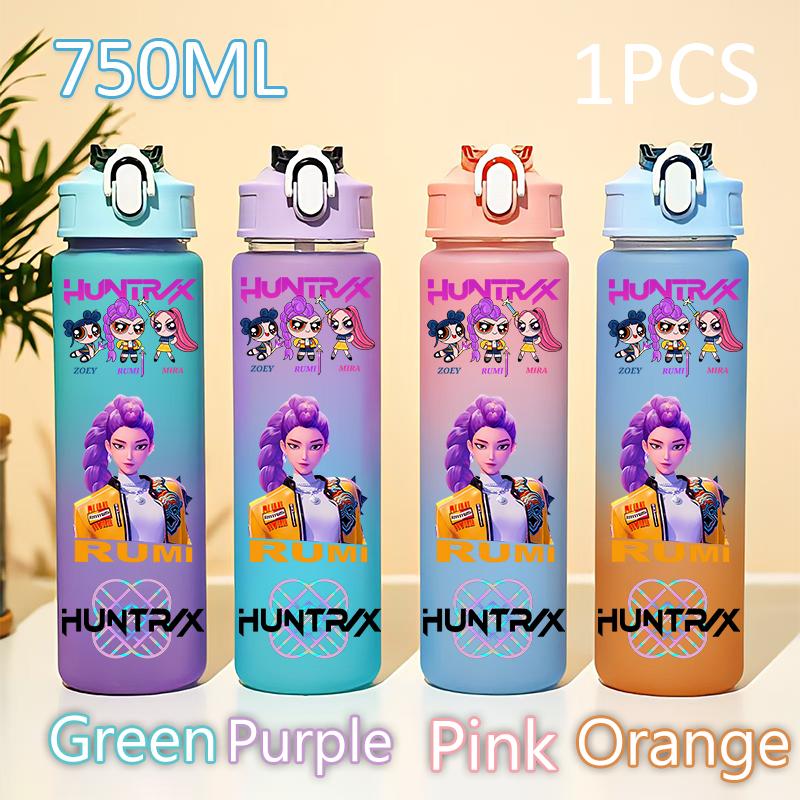 Kpop 750ML Dämonenjäger Wasserflasche K Pop Krieger Rumi Mira Zoey KPOP Trinkflasche Schule Huntrix Kürbis Plastik Wasserbecher