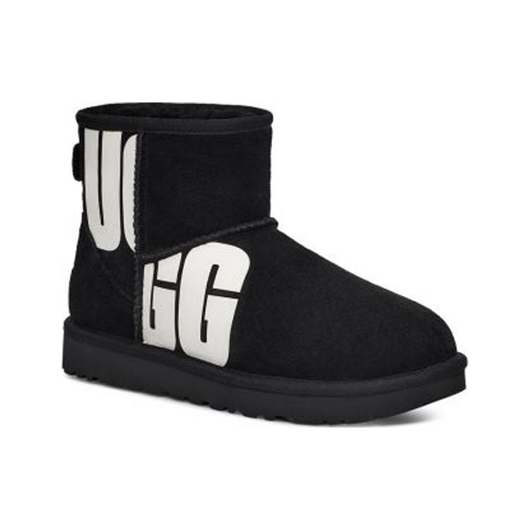 UGG Warm Non-Slip Mini Short Snow Boots Deconstructed Logo Style Women boots Black 1127051-BLK