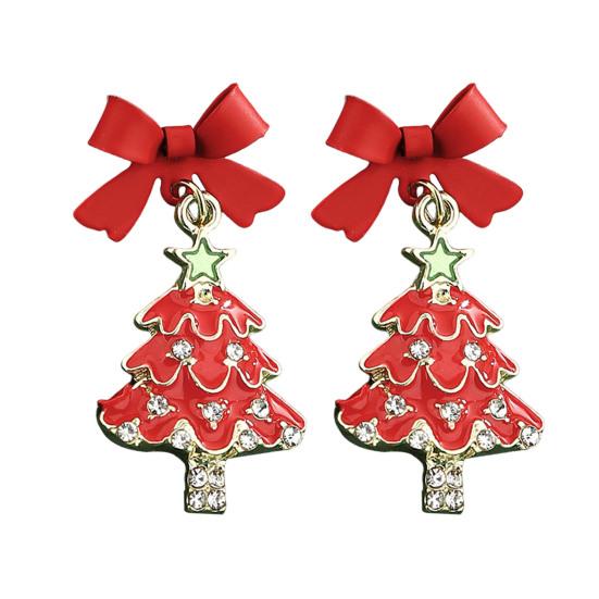 1 Pair Christmas Earrings Deer Snowflake Xmas Tree Design Hook Earrings Sparkling Rhinestones Party Earrings