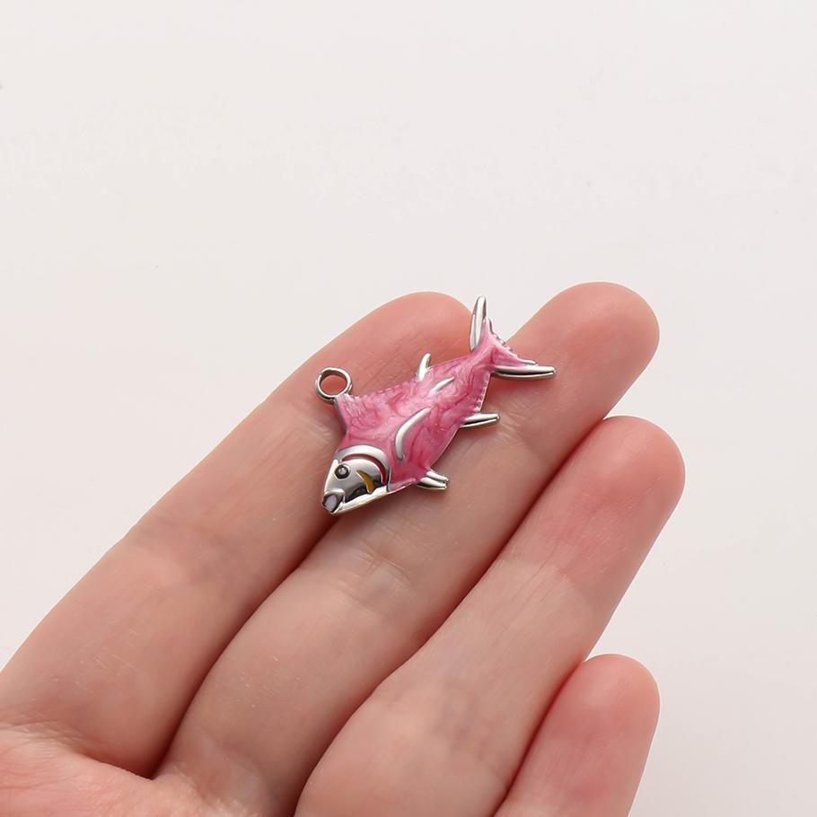 2pcs Marine Animals Pink/Hot Pink Enamel Charm Shell Jellyfish Starfish Conch Stainless Steel Pendant Charms For Jewelry Making