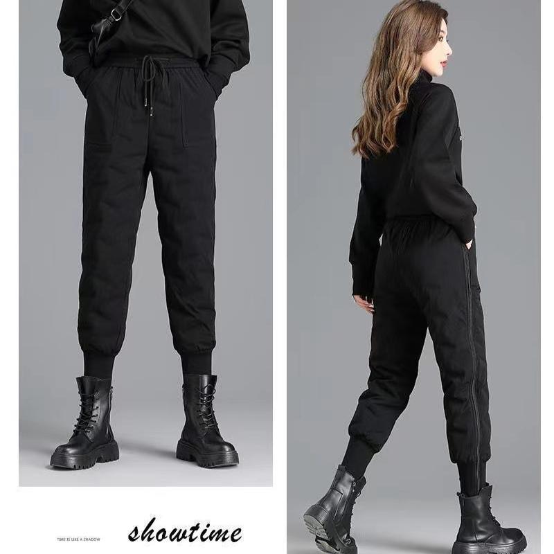 Women Winter Sports Pant Solid Color Elastic Waistband Leisure Versatile Pants Warm Comfortable Trousers