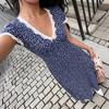Damenmode Sommer Frühling Blumenmuster Druck Kurzarm V-Ausschnitt Hohe Taille Freizeitkleider