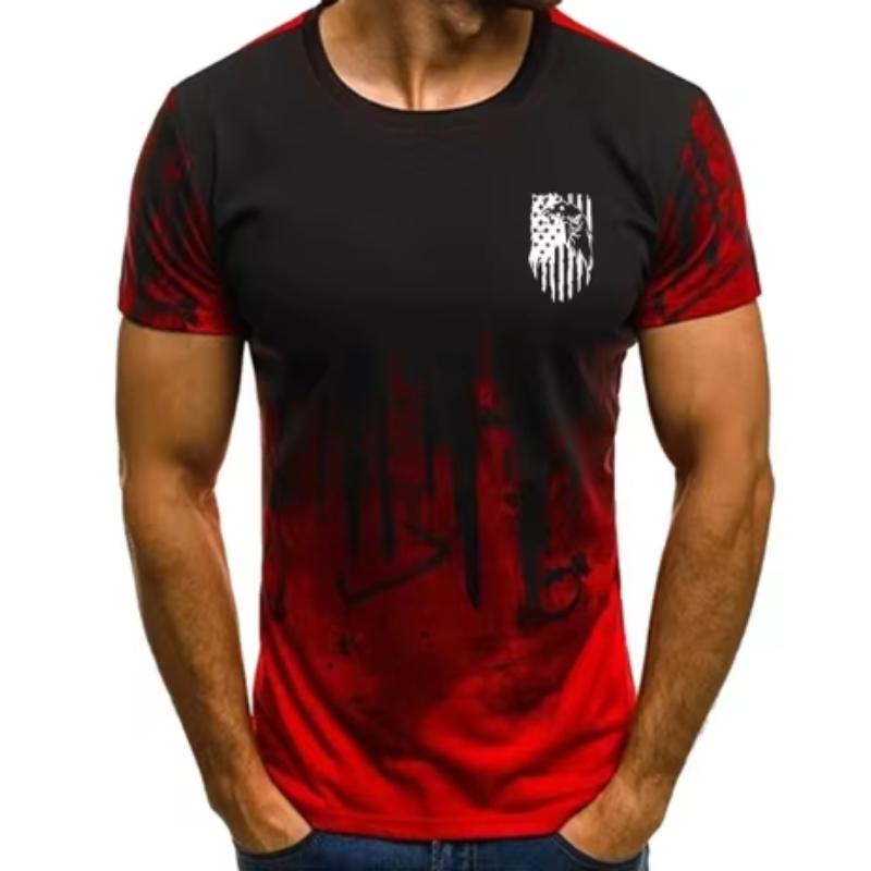 

Футболка с короткими рукавами с градиентом, летняя, цифровая печать, USA Eagle, повседневный топ с брызгами чернил, модная мужская одежда, уличная одежда s