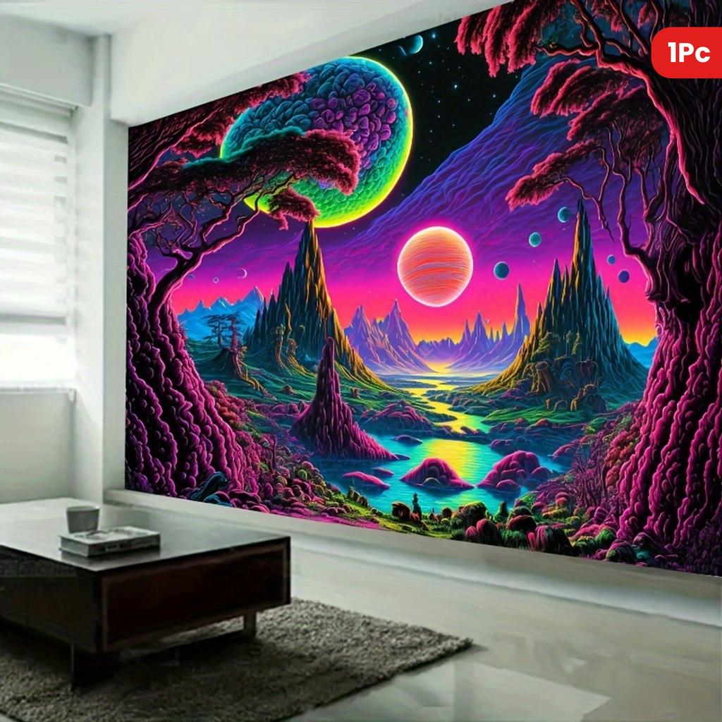 VIKAMA Alien Illusion Wandteppich Farbverlauf Illusion Wohnzimmer Schlafzimmer Bohemian Dekoration SciFi Kunst Zimmer Dekoration