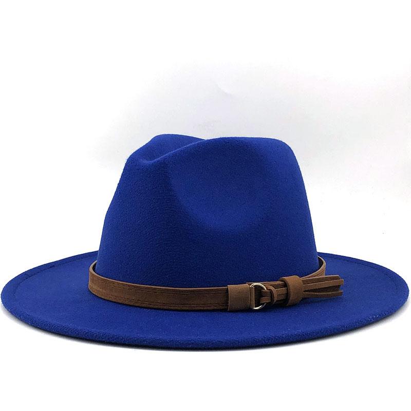 

Простий жіночий чоловічий вовняний капелюх Fedora зі шкіряною стрічкою Джентльменський елегантний жіночий джазовий панамський сомбреро з широкими полями 56-58-60 см 56-58CM