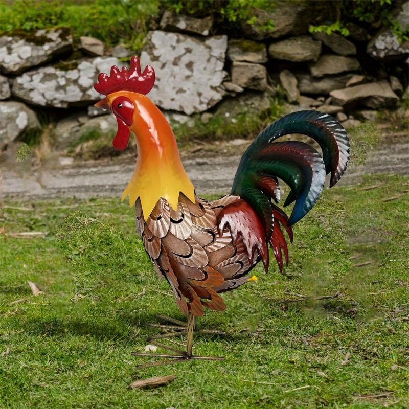 Elegante Scultura di Gallo in Metallo Per Giardino e Decorazione della Casa Ornamenti per Prato sul Retro Con Finitura Resistente alle Intemperie