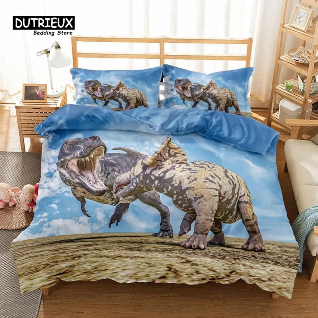 Jurassische Dinosaurier Antikes Bettbezug-Set, Bettwäsche-Set, Weicher Bequemer Atmungsaktiver Bettbezug, Für Schlafzimmer Gästezimmer-Dekor