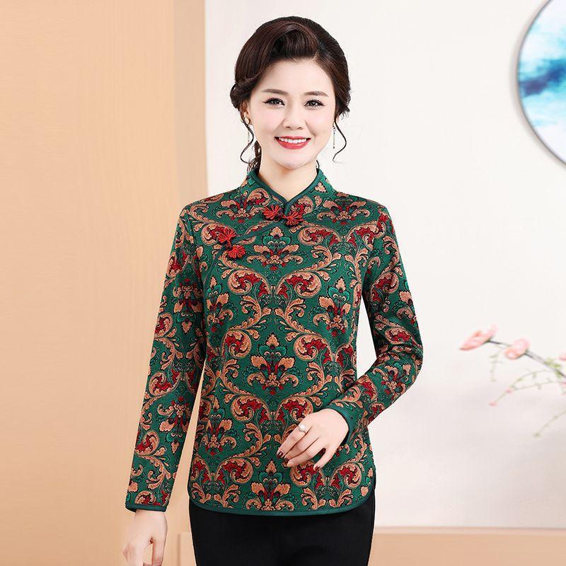 Autumn and Winter New Bottoming New Chinese Style The Elderly Fleece Thickened Bottoming Shirt