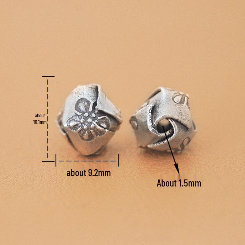 Thai Handmade Sterling Silver Rhombus Bead Bracelet - Retro Carved Patchwork Design for DIY Beading Accessories