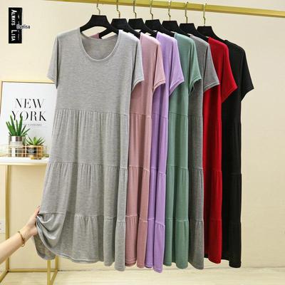 Letnia, modalna, duża, luźna sukienka ciążowa o kroju litery A z warstwami