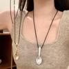 Wu Xin Silver Spoon Pendant Necklace - Niche Fun Black Rope Long Chain for Autumn/Winter Sweaters