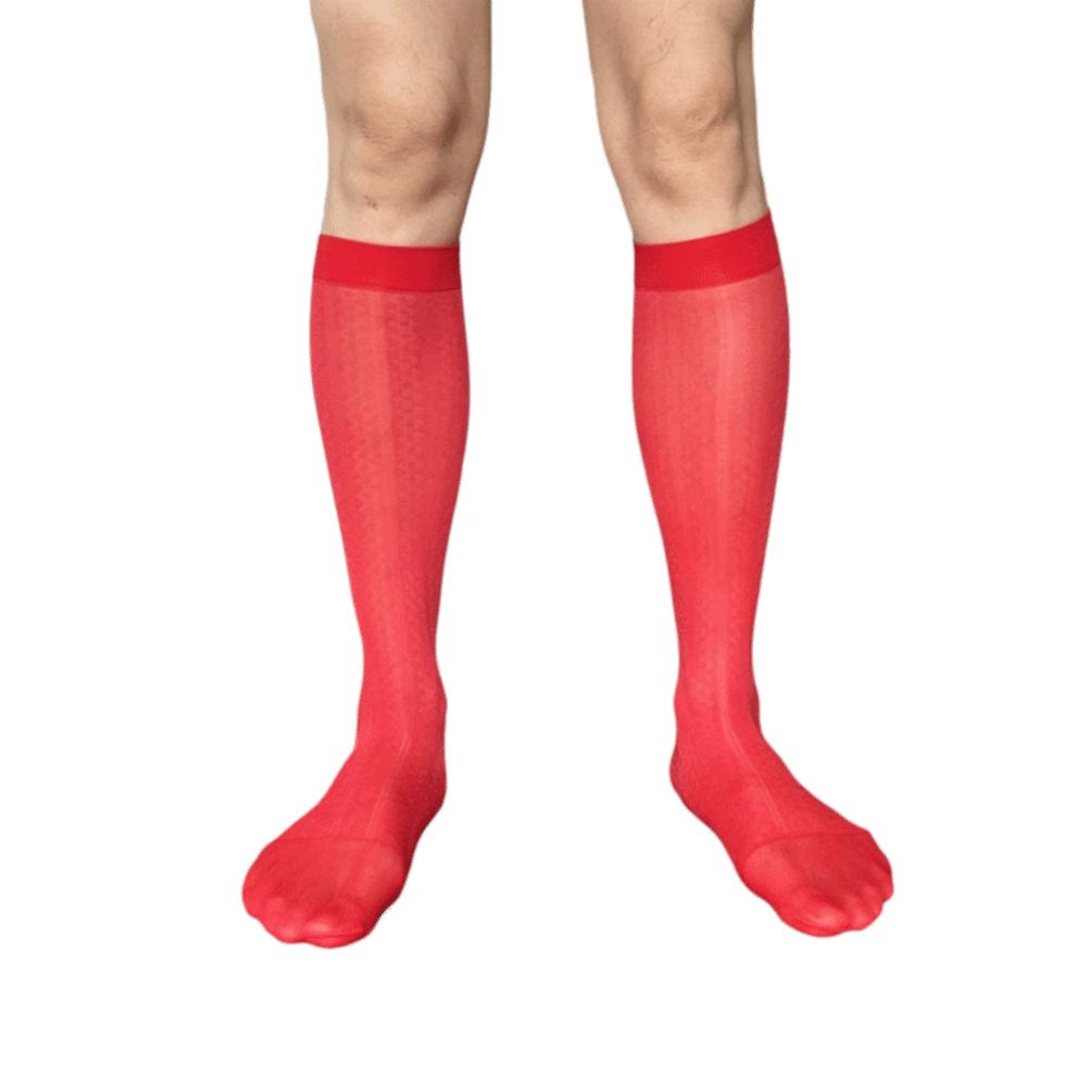 Chaussettes Homme à Rayures Durables Ultra-Fines Bas Mi-Mollet en Nylon Ultra-Fins Respirants Transparents Chaussettes Habillées Bureau