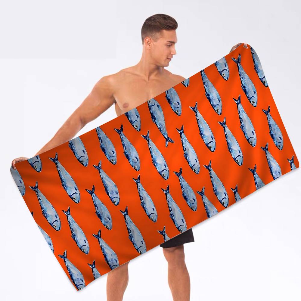 Bunte Sardine Hummer Fisch Meeresbewohner Großes Mikrofaser Strandtuch Schnelltrocknendes Handtuch Sand Strandtücher Poolhandtuch Für Yoga