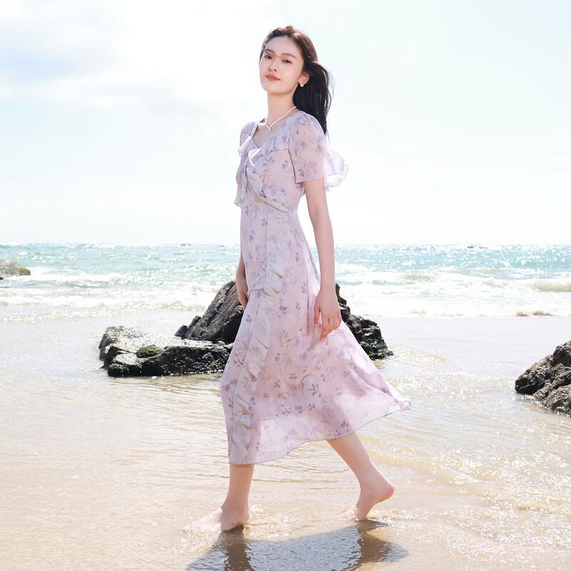 Sancai Plus Size Floral Chiffon A-Line Maxi Dress