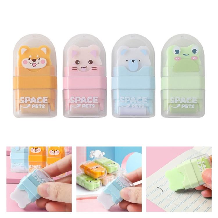 4Pcs Double Ended Animal Roller Eraser With Built In Shavings Cleaner Easy Erasing For Students Workers Writing Drawing