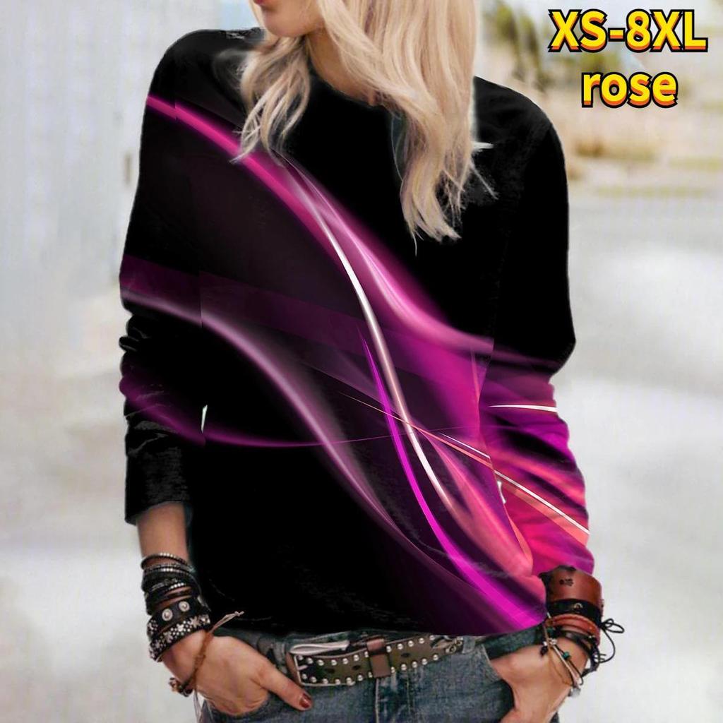3D Baskı Mavi Yıldırım Tişörtleri Bayanlar Uzun Kollu O-Boyun Kazak Femme T-Shirt T Gömlek Kadınlar için Tops