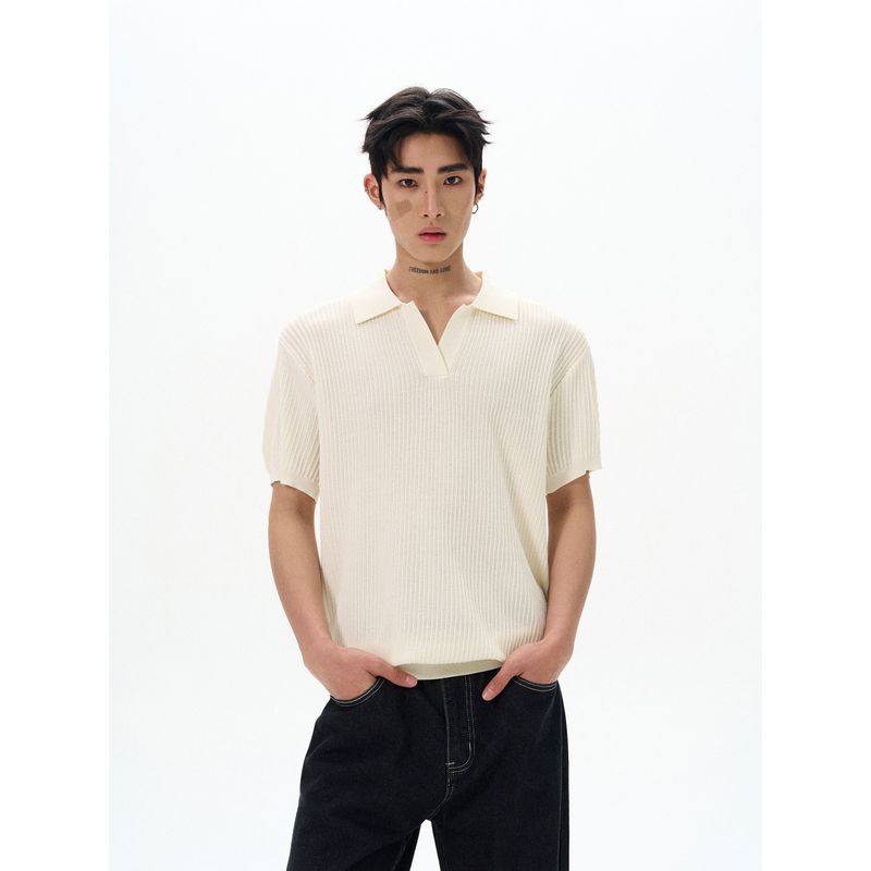 Kisko Simple American Old-Money Style Casual Knit Polo Shirt for Men and Women, Summer Short Loose Cleanfit Short-Sleeve Trendy