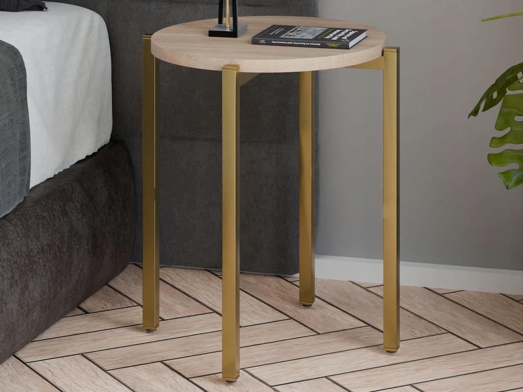 Modern Round Nightstand 35X35X46 Cm Metal Gold