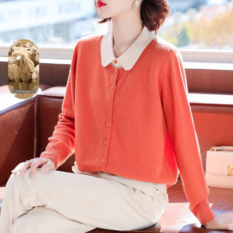 QianLian Women's 100% Merino Wool Faux Two-Piece Knit Sweater
